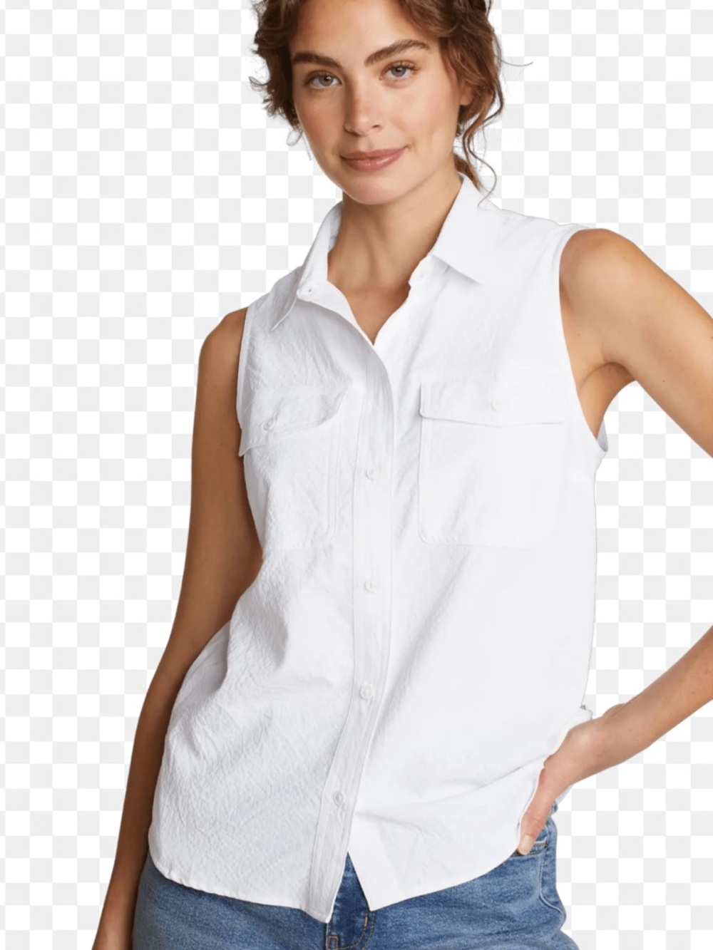 Eddie Bauer Women’s S White Textured Sleeveless Button-Down Collared Shirt NWOT